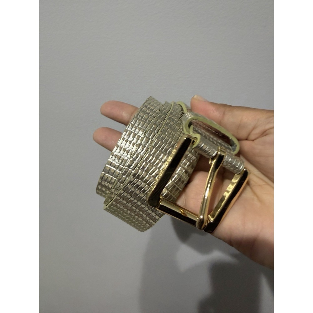 Michael Kors Women's Metallic Silver Leather Embossed Belt Gold Buckle SZ M